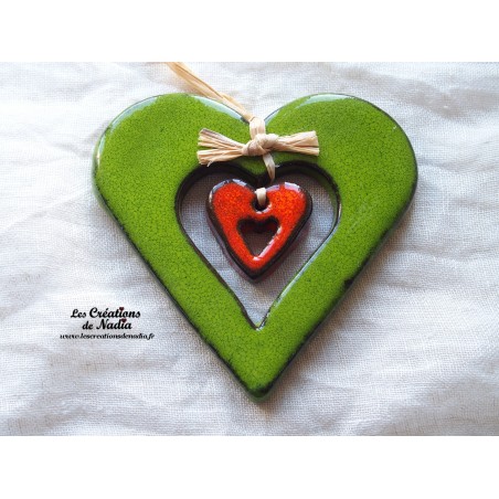 Coeur Liesel vert reinette en céramique, à accrocher
