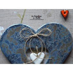 Tableau coeur Hansi en céramique de couleur bleu gauloise