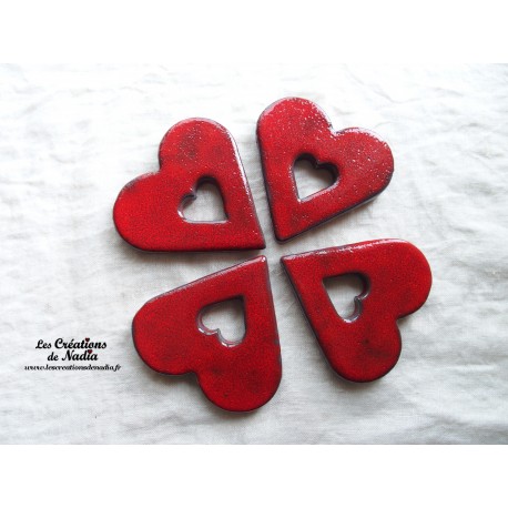 Dessous de plat coeur en céramique couleur rouge, fabriqué en Alsace
