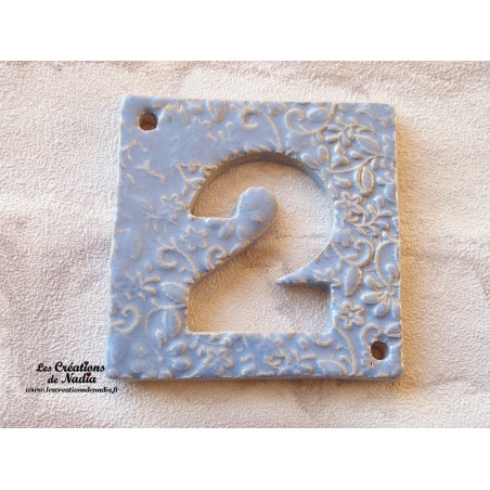 Plaque numéro maison bleu calcédoine en céramique