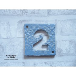 Plaque numéro maison bleu calcédoine en céramique