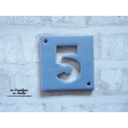 Plaque numéro maison bleu calcédoine en céramique
