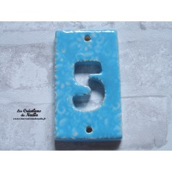Plaque numéro maison bleu azur en céramique