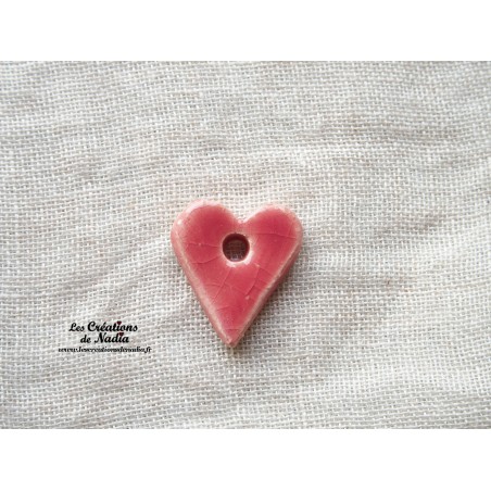 Bouton coeur en céramique, couleur rose bonbon un trou