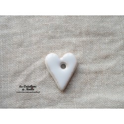 Bouton coeur en céramique, couleur blanc un trou