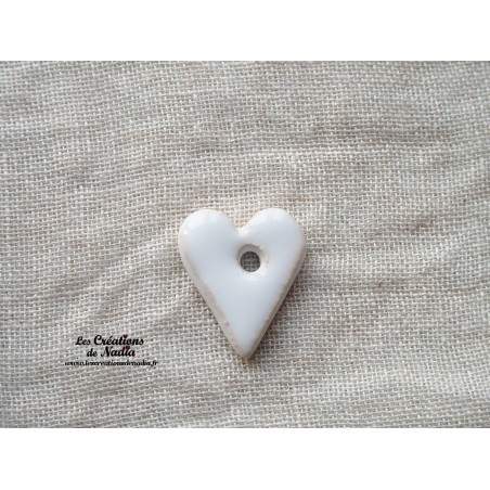 Bouton coeur en céramique, couleur blanc un trou