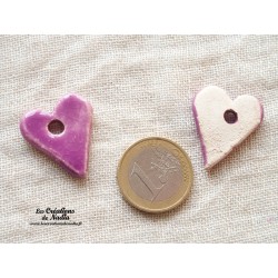 Bouton coeur en céramique, couleur lilas un trou