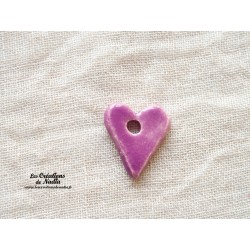 Bouton coeur en céramique, couleur lilas un trou