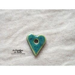 Bouton coeur en céramique, couleur vert bouteille un trou