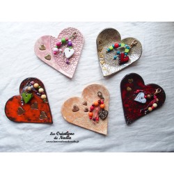 Vide poche en forme de coeur en céramique et son grigri porte clefs bijoux de sac