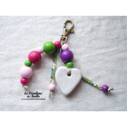 Vide poche en forme de coeur en céramique et son grigri porte clefs bijoux de sac