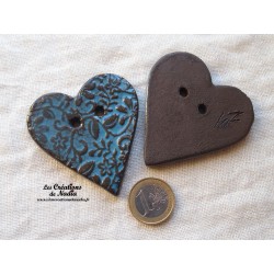 Bouton grand coeur bleu canard