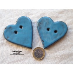 Bouton grand coeur bleu canard encéramique