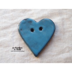 Bouton grand coeur bleu canard encéramique