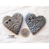 Bouton grand coeur gris métal en céramique