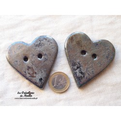 Bouton grand coeur gris métal en céramique