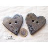 Bouton grand coeur gris métal en céramique
