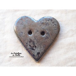 Bouton grand coeur gris métal en céramique