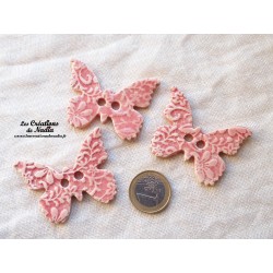 Bouton papillon couleur rose bonbon en céramique