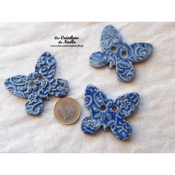 Bouton papillon couleur bleu outremer en céramique