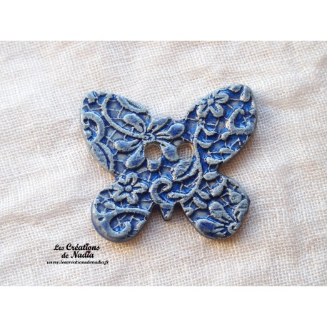 Bouton papillon couleur bleu outremer en céramique