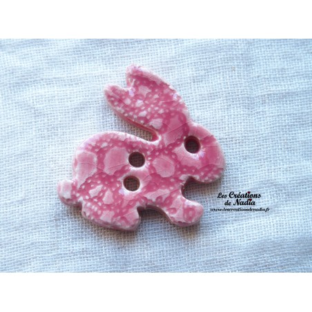 Bouton lapin rose bonbon en céramique