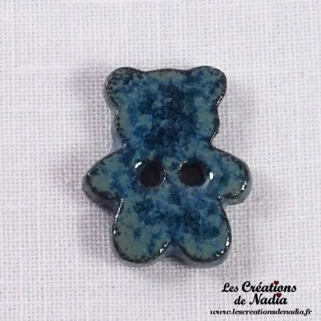 Bouton ourson bleu en céramique