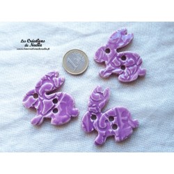 Bouton lapin lilas en céramique