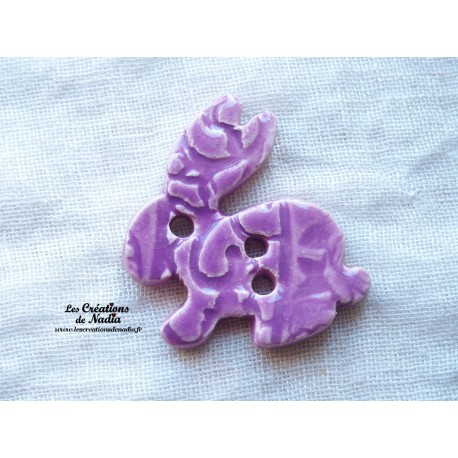 Bouton lapin lilas en céramique