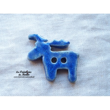 Bouton renne bleu outremer en céramique