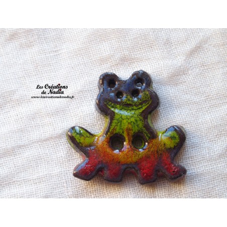 Bouton grenouille verte en céramique