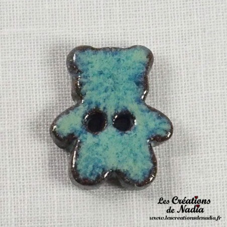 Bouton ourson turquoise en céramique