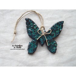 Papillon en céramique, couleur vert émeraude impressions fines dentelles