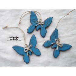 Papillon en céramique, couleur bleu canard impressions florales
