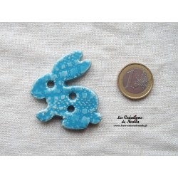 Bouton lapin bleu lagon en céramique