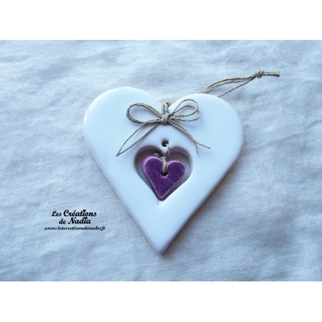 Coeur Liesel blanc en poterie, à suspendre Coeur Liesel blanc en poterie, à suspendre