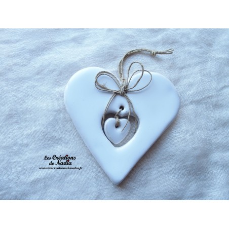 Coeur Liesel en poterie blanc, à suspendre