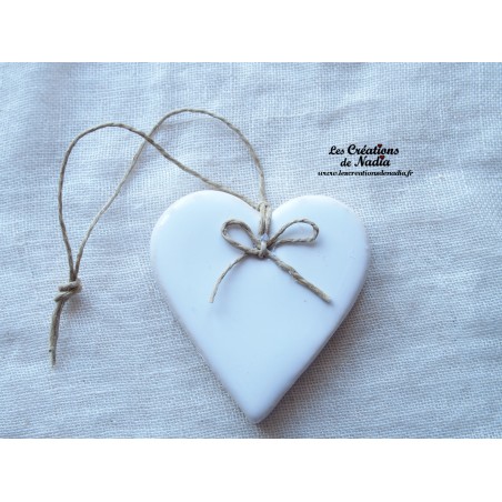 Coeur Katele en céramique, couleur blanc, à accrocher