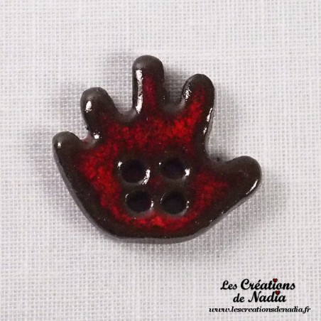 Bouton grande main gauche rouge pomme d'amour en céramique Bouton grande main gauche rouge pomme d'amour en céramique