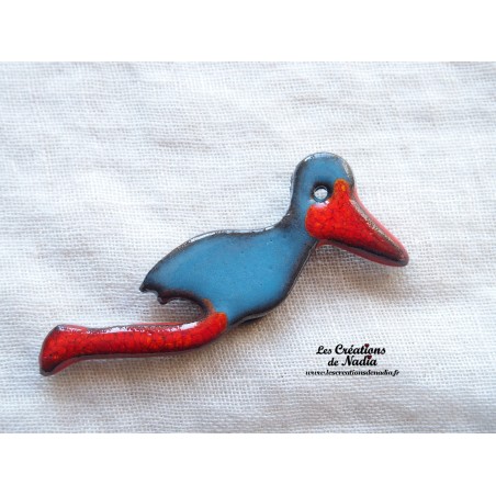 Magnet cigogne en vol couleur bleu canard