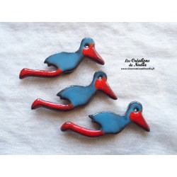 Magnet cigogne en vol couleur bleu canard