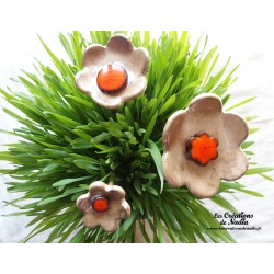Poppies fleur en céramique pour les jardinières, grand modèle, couleur orange et vert reinette