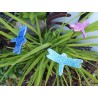 Lot de trois libellules en céramique pour les jardins et jardinières, couleur bleu nuit