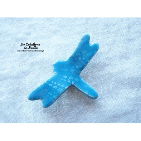 Libellule en céramique pour les jardins et jardinières, couleur bleu lagon Libellule en céramique pour les jardins et jardinières, couleur bleu lagon
