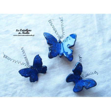 Lot de trois papillons en céramique pour les jardins et jardinières, couleur bleu nuit