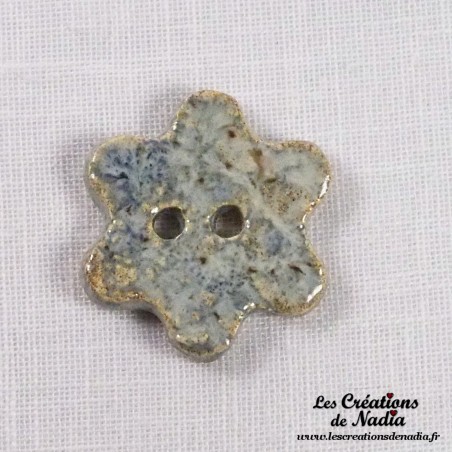 Bouton grande fleur en céramique, couleur bleu-gris marbré