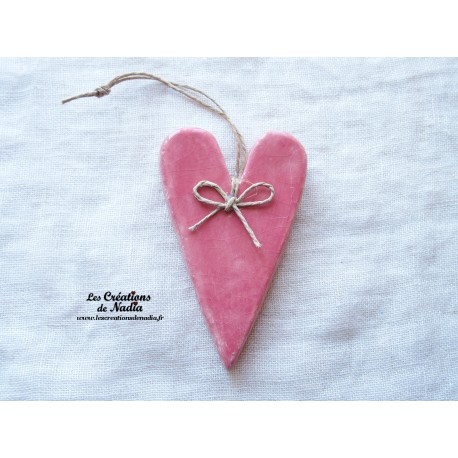 Coeur Suzel en céramique, couleur rose bonbon, à suspendre