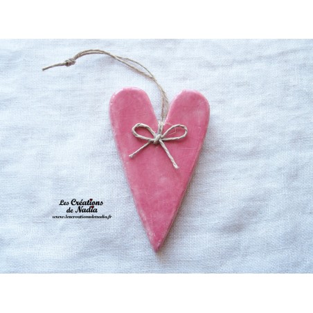 Coeur Suzel en céramique, couleur rose bonbon, à suspendre