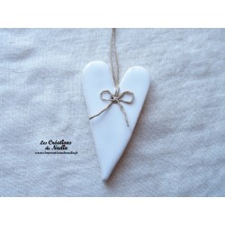 Coeur Suzel en céramique,  couleur blanc, à suspendre