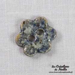 Bouton petite fleur en céramique, couleur bleu-gris marbré